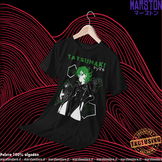 Polera negra de One Punch Man con Tatsumaki
