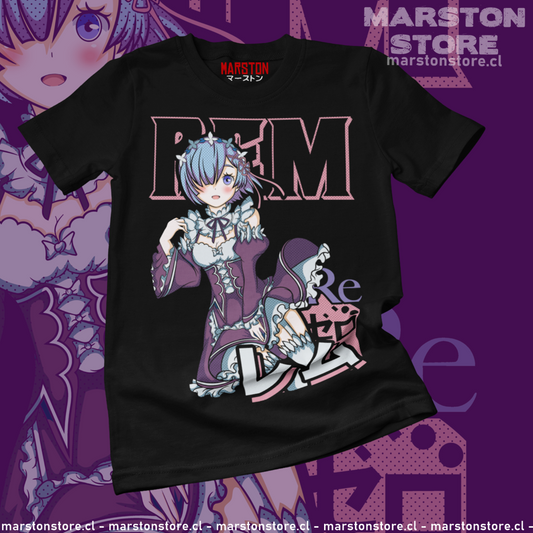 Polera negra de Re:Zero con Rem