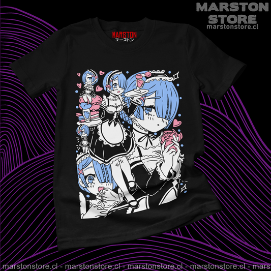 Polera negra de Re:Zero con Rem