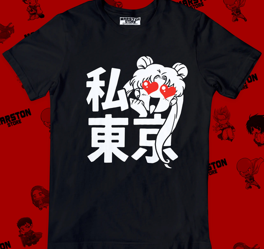 Polera negra de Sailor Moon con diseño anime