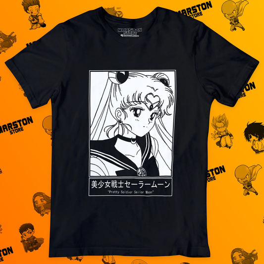 Polera negra de Sailor Moon con diseño anime