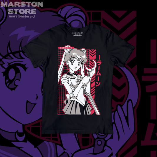 Polera negra de Sailor Moon con diseño anime