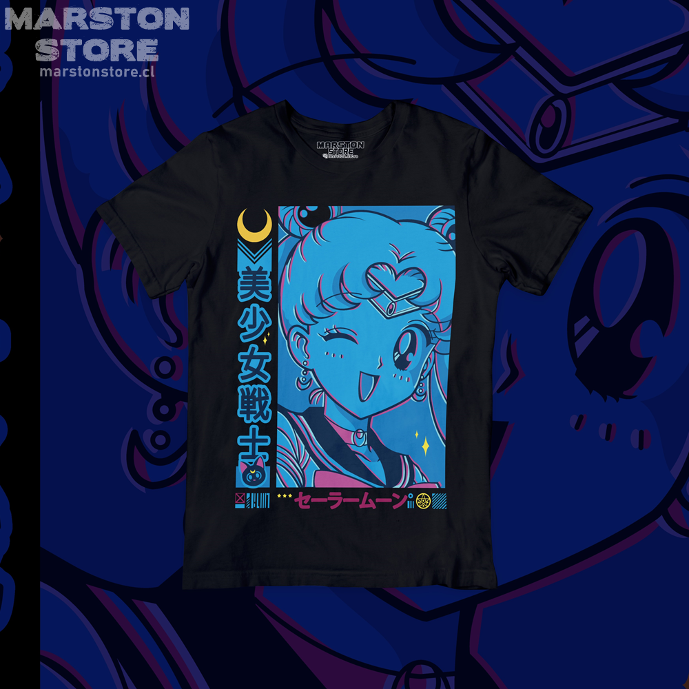 Polera negra de Sailor Moon con diseño anime