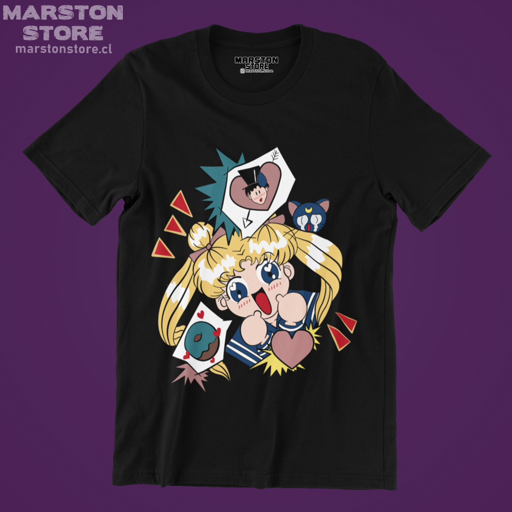 Polera negra de Sailor Moon con diseño anime