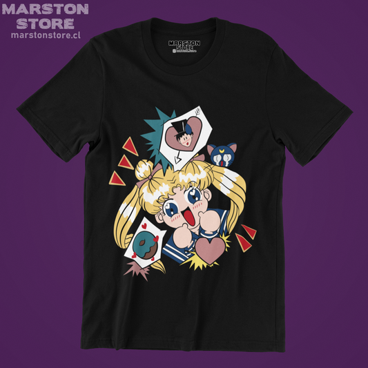 Polera negra de Sailor Moon con diseño anime