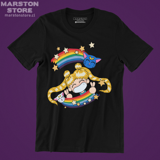 Polera negra de Sailor Moon con diseño anime
