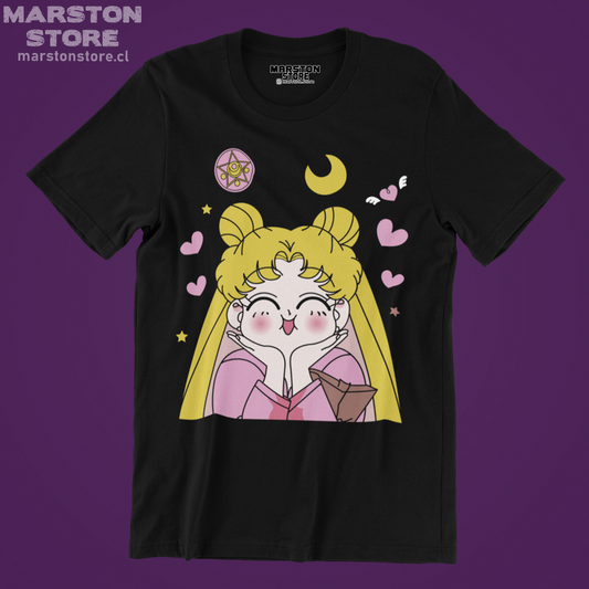 Polera negra de Sailor Moon con diseño anime