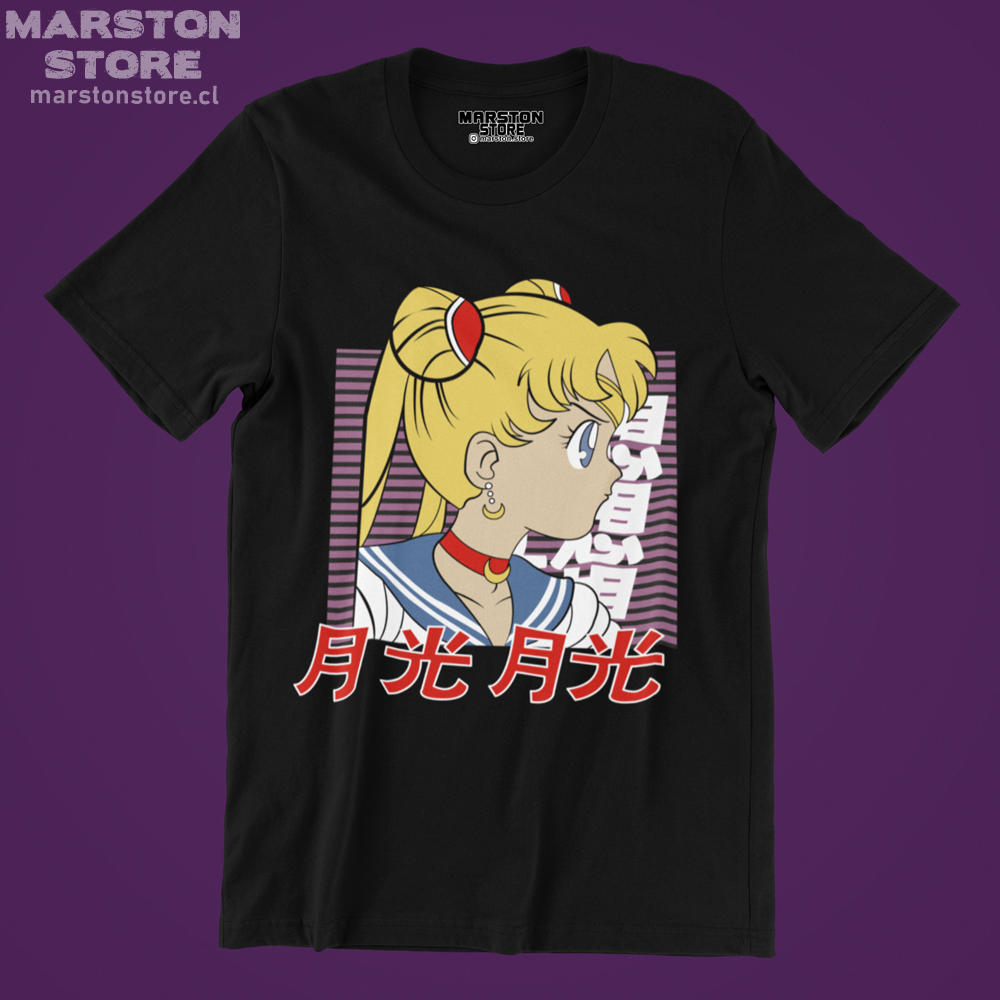 Polera negra de Sailor Moon con diseño anime