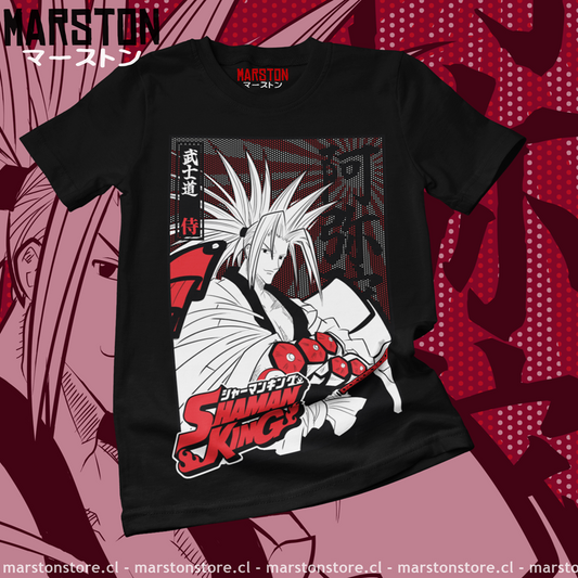 Polera negra de Shaman King con Amidamaru