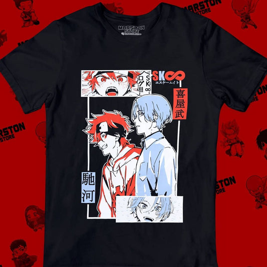 Polera negra de SK∞ / Sk8 the Infinity con Langa Hasegawa y Reki Kyan