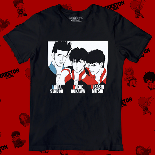 Polera negra de Slam Dunk con Akira Sendoh, Kaede Rukawa e Hisashi Mitsui