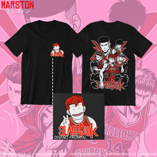 Polera negra de Slam Dunk con Hanamichi Sakuragi, Takenori Akagi, Hisashi Mitsui, Kaede Rukawa y Ryota Miyagi