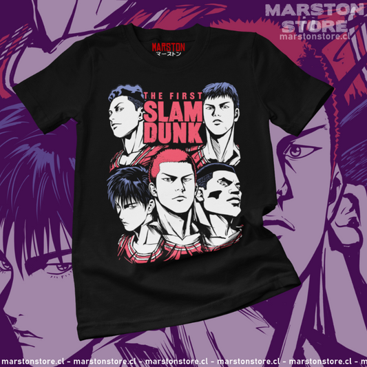 Polera negra de Slam Dunk con Hanamichi Sakuragi, Takenori Akagi, Hisashi Mitsui, Kaede Rukawa y Ryota Miyagi