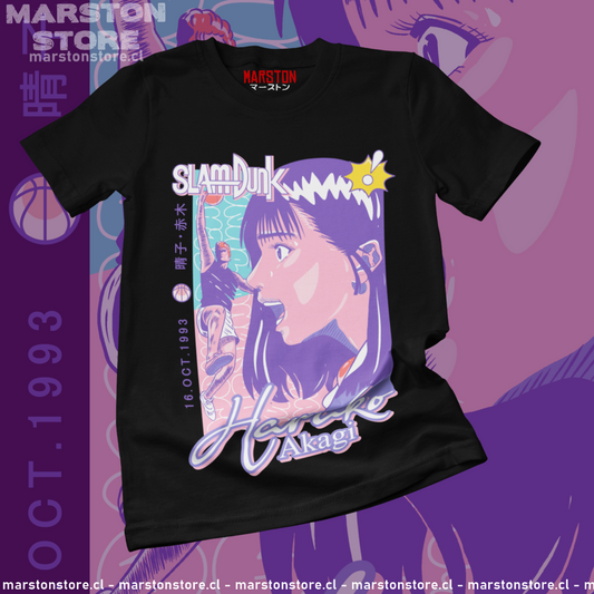 Polera negra de Slam Dunk con Haruko Akagi y Hanamichi Sakuragi