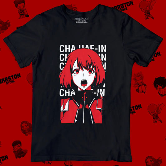 Polera negra de Solo Leveling con diseño anime