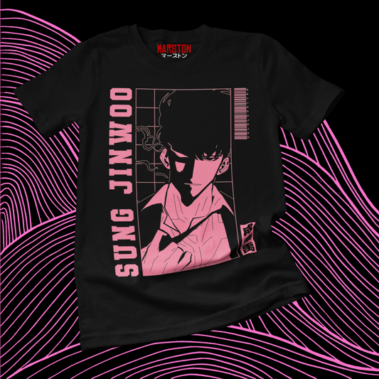 Polera negra de Solo Leveling con diseño anime