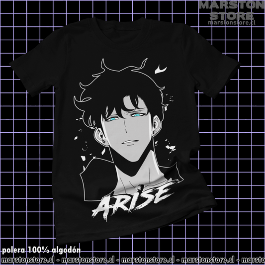 Polera negra de Solo Leveling con diseño anime
