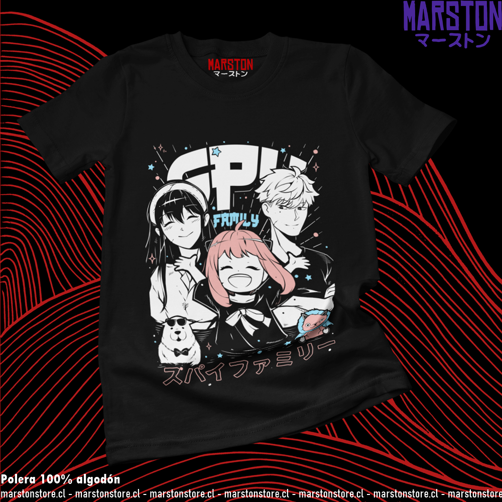 Polera negra de Spy x Family con Anya Forger, Yor Forger y Loid Forger
