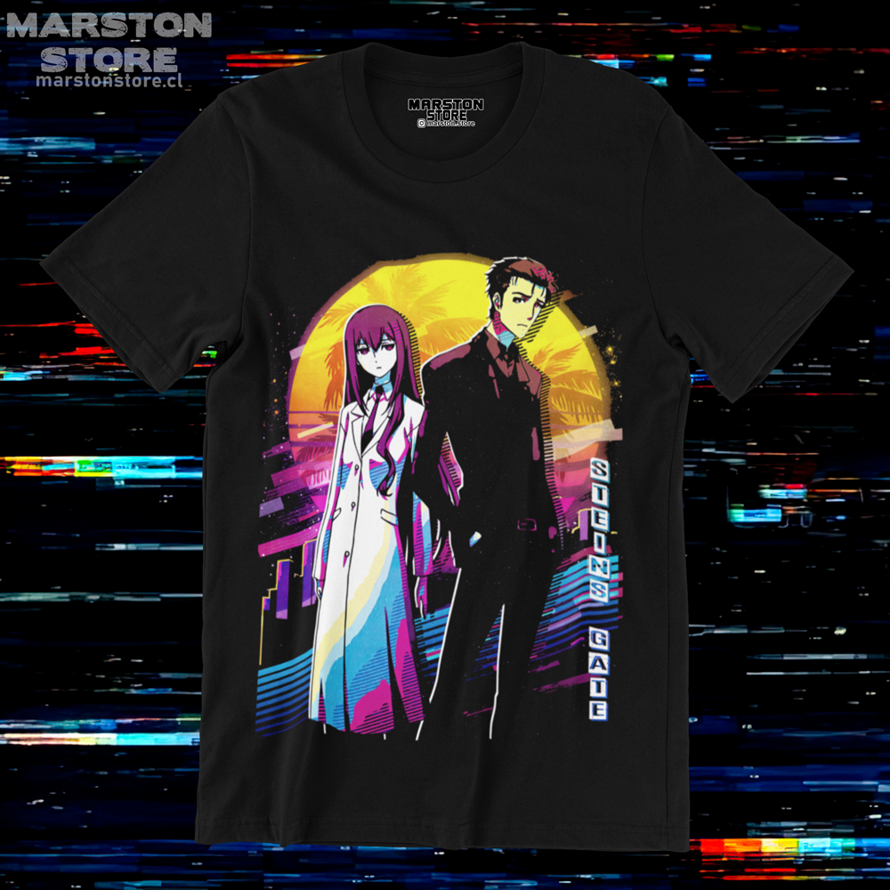 Polera negra de Steins;Gate con Kurisu Makise y Rintaro Okabe