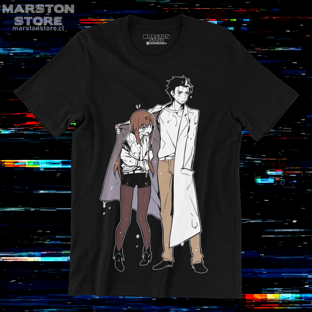 Polera negra de Steins;Gate con Kurisu Makise y Rintaro Okabe
