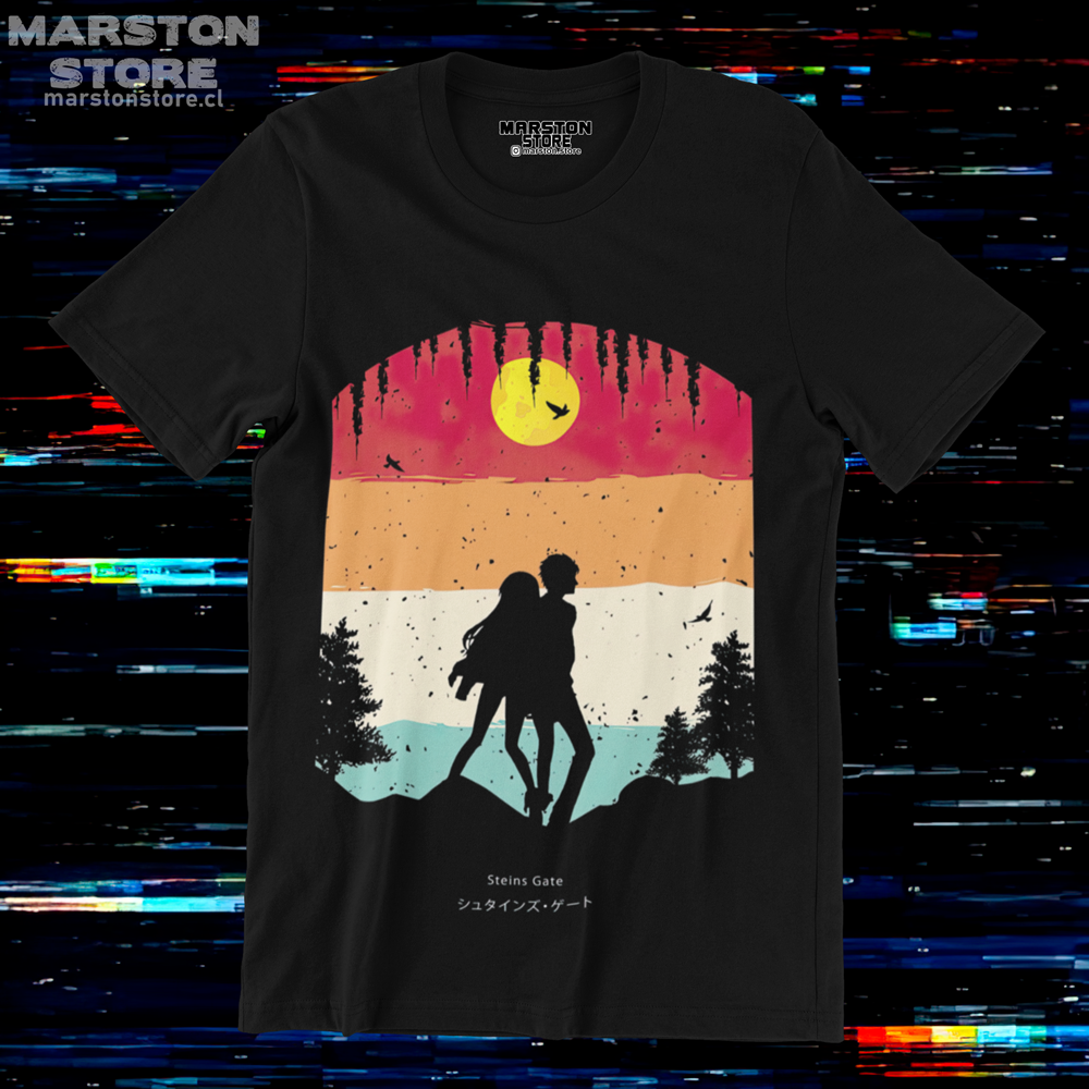 Polera negra de Steins;Gate con Kurisu Makise y Rintaro Okabe
