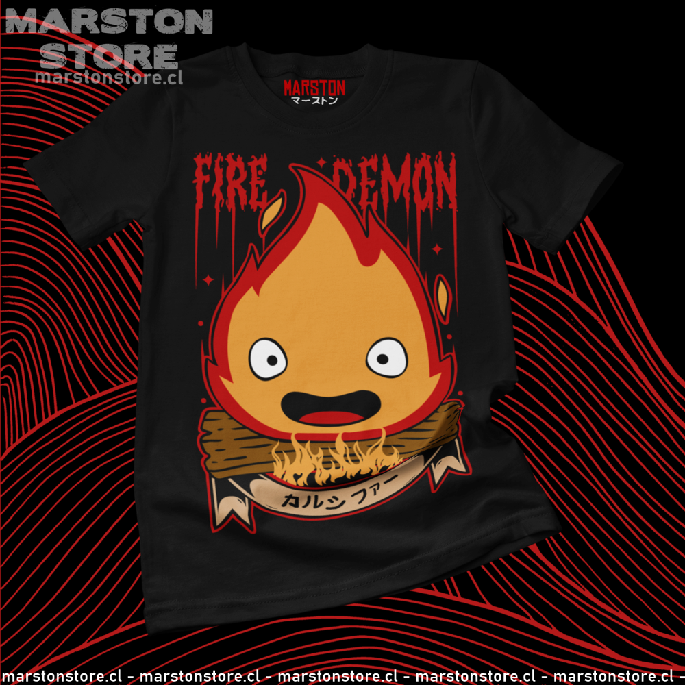 Polera negra de Studio Ghibli: El Castillo Ambulante (Howl's Moving Castle) con Calcifer