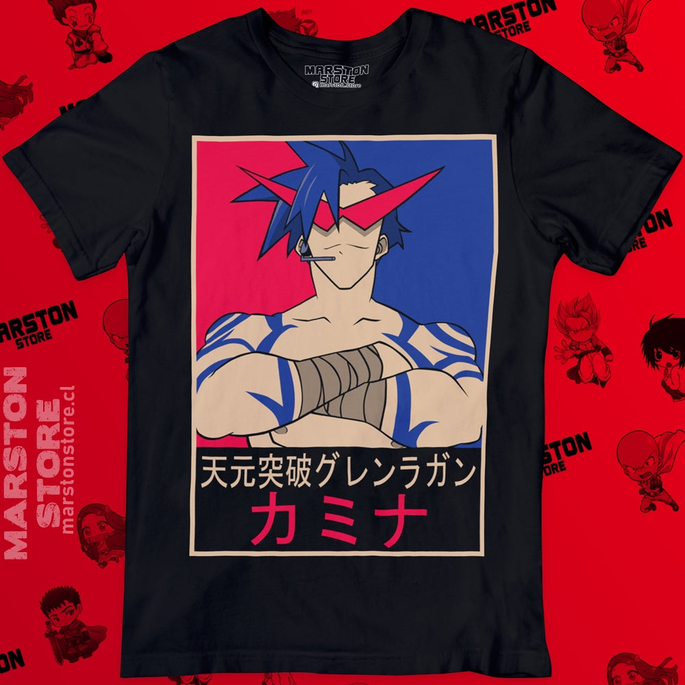 Polera negra de Tengen Toppa Gurren Lagann con Kamina