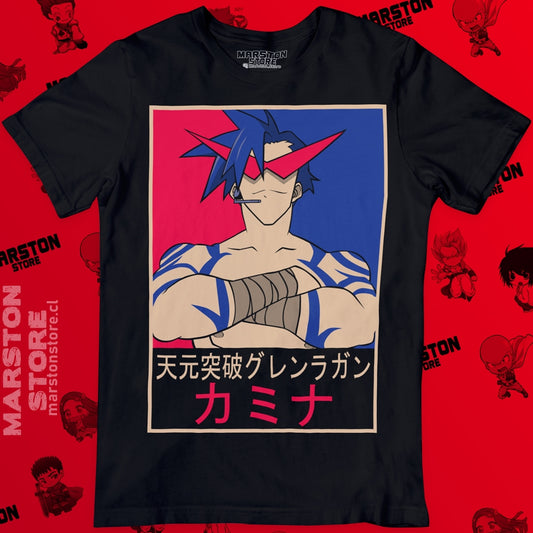 Polera negra de Tengen Toppa Gurren Lagann con Kamina