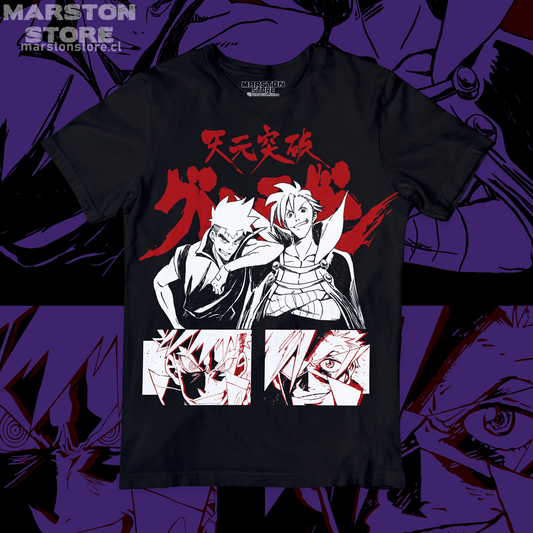 Polera negra de Tengen Toppa Gurren Lagann con Kamina y Kittan