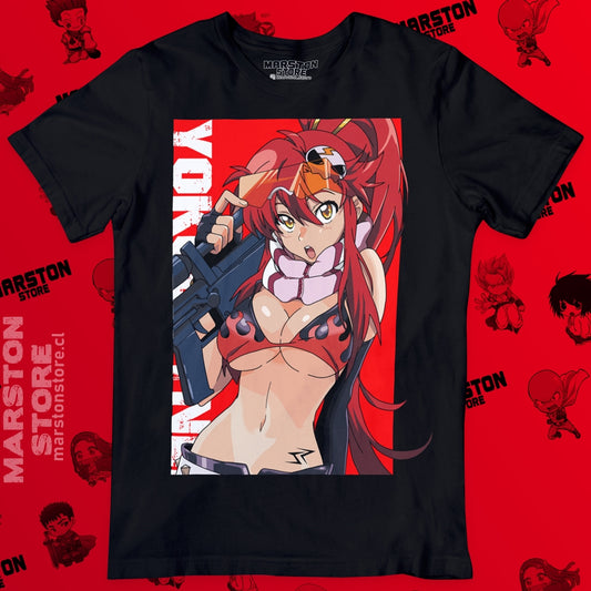 Polera negra de Tengen Toppa Gurren Lagann con Yoko Littner