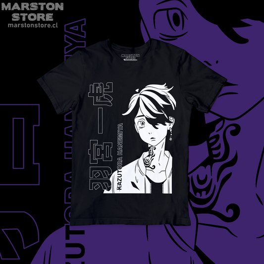 Polera negra de Tokyo Revengers con Kazutora Hanemiya