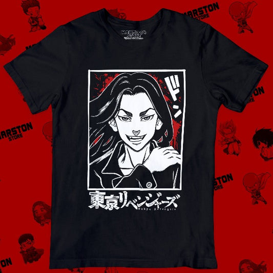 Polera negra de Tokyo Revengers con Keisuke Baji