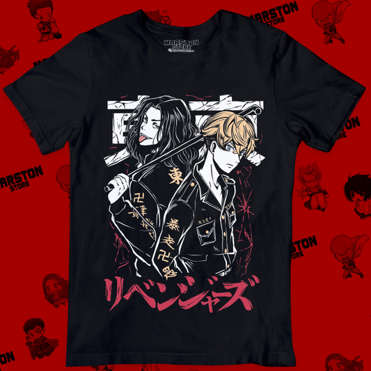 Polera negra de Tokyo Revengers con Keisuke Baji y Chifuyu Matsuno