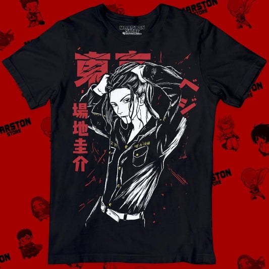 Polera negra de Tokyo Revengers con Keisuke Baji, versión sin manji