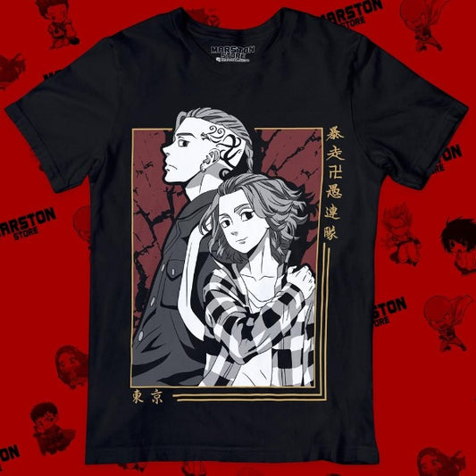 Polera negra de Tokyo Revengers con Ken Ryuguji (Draken) y Manjiro Sano (Mikey)