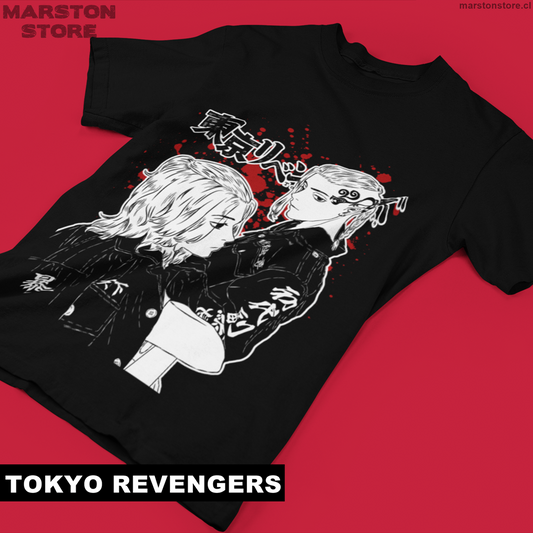 Polera negra de Tokyo Revengers con Ken Ryuguji (Draken) y Manjiro Sano (Mikey)