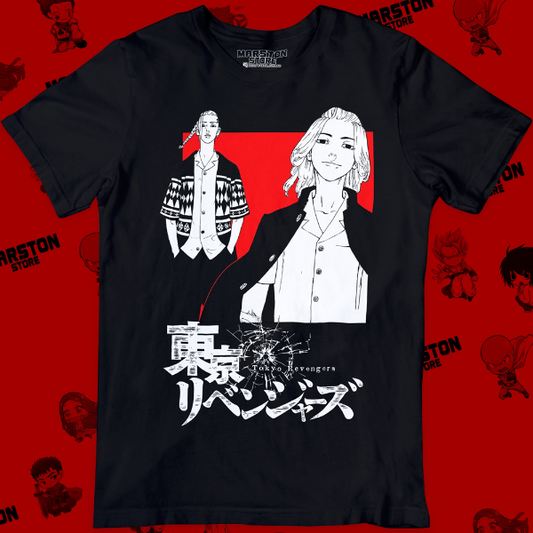 Polera negra de Tokyo Revengers con Manjiro Sano (Mikey) y Ken Ryuguji (Draken)