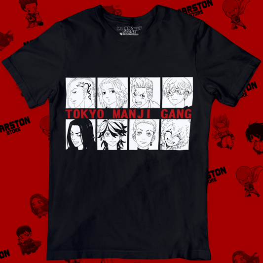 Polera negra de Tokyo Revengers con personajes de Tokyo Manji Gang