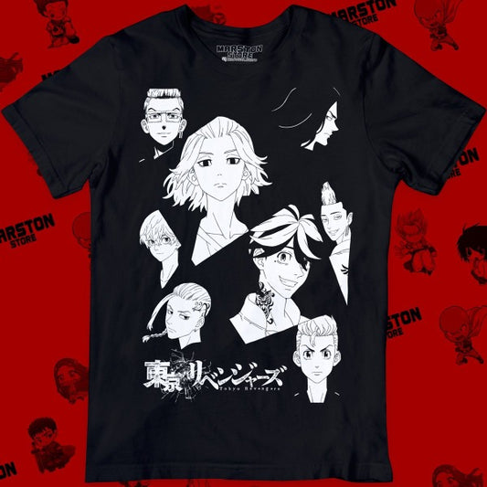 Polera negra de Tokyo Revengers con personajes de Tokyo Manji Gang