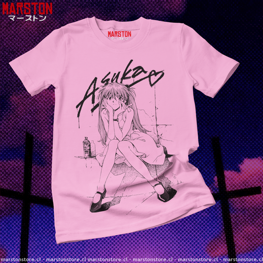 Polera rosada Neon Genesis Evangelion con diseño de Asuka Langley Soryu