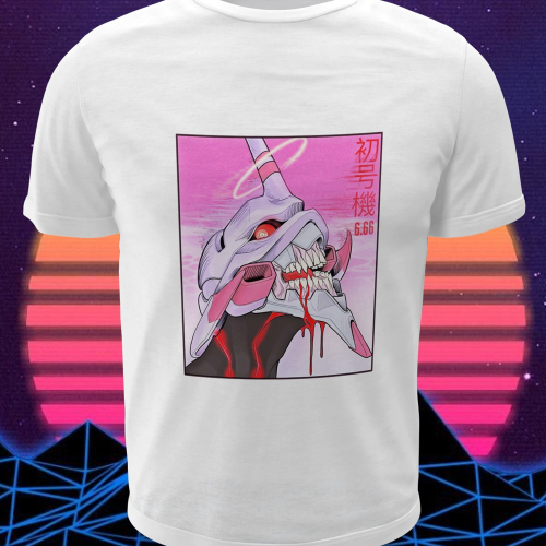 Polera blanca Neon Genesis Evangelion con diseño inspirado en el anime