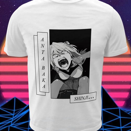 Polera blanca Neon Genesis Evangelion con diseño inspirado en el anime
