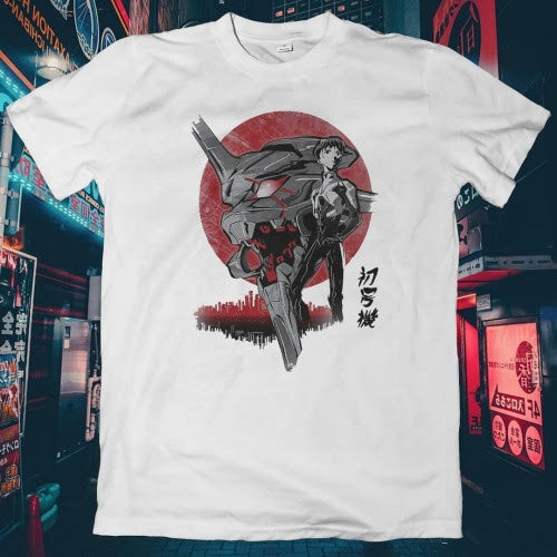 Polera blanca Neon Genesis Evangelion con diseño inspirado en el anime