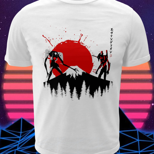 Polera blanca Neon Genesis Evangelion con diseño inspirado en el anime