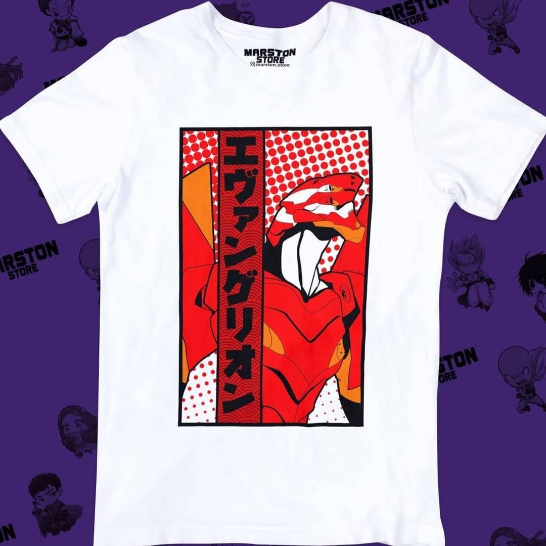 Polera blanca Neon Genesis Evangelion con diseño inspirado en el anime