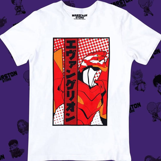 Polera blanca Neon Genesis Evangelion con diseño inspirado en el anime
