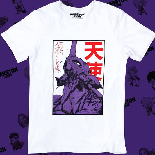 Polera blanca Neon Genesis Evangelion con diseño inspirado en el anime