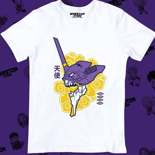 Polera blanca Neon Genesis Evangelion con diseño inspirado en el anime