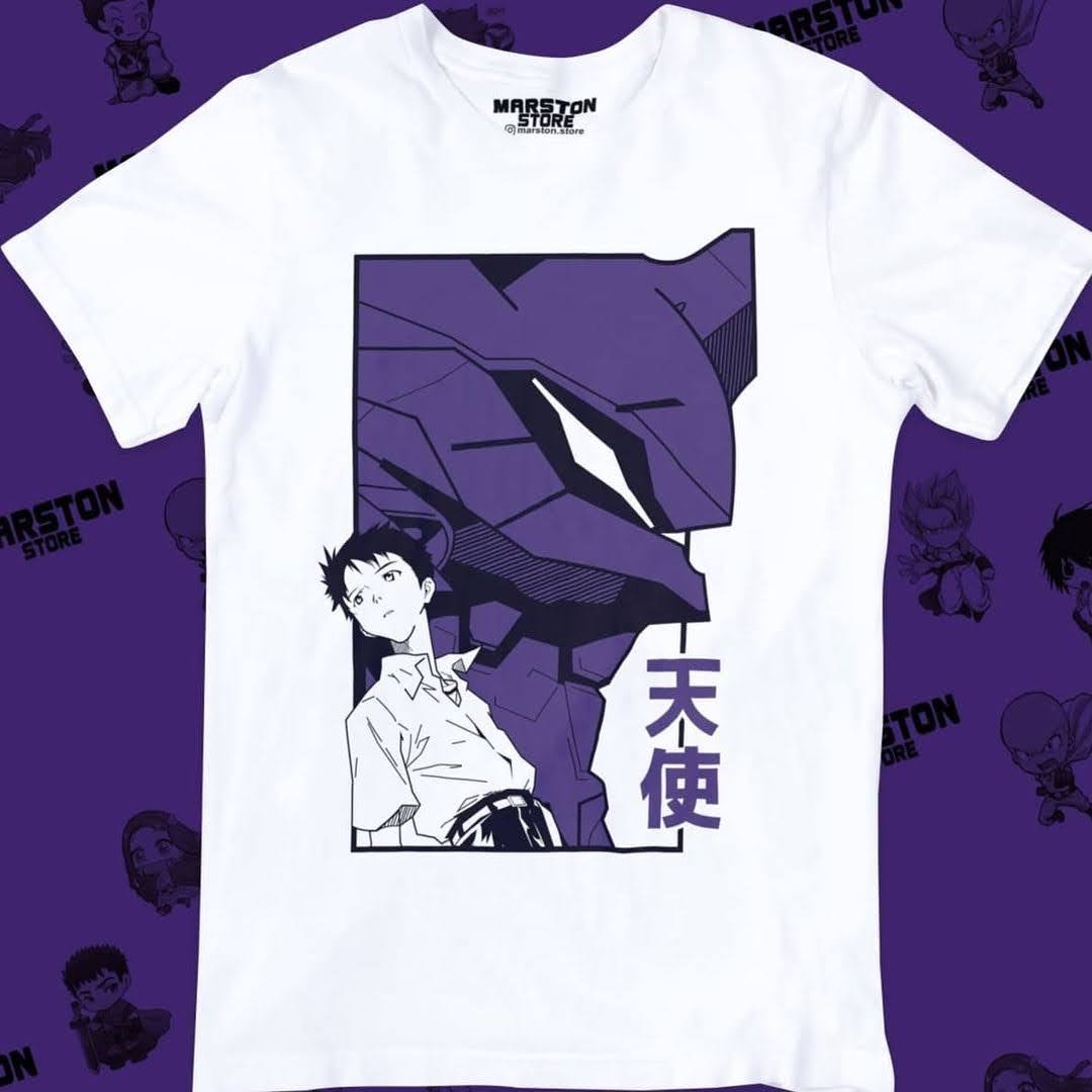 Polera blanca Neon Genesis Evangelion con diseño inspirado en el anime