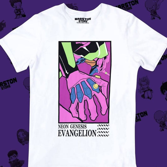 Polera blanca Neon Genesis Evangelion con diseño inspirado en el anime
